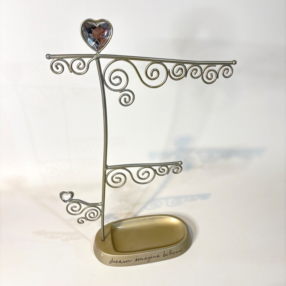 Sandra Magsamen Jewelry Tree Stand Dream Imagine Believe Gold Scroll Heart 15"